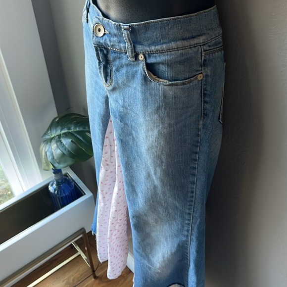 Upcycled United Colors Of Benetton Denim Skirt Pink Floral Fabric 30in Waist - Picture 3 of 13